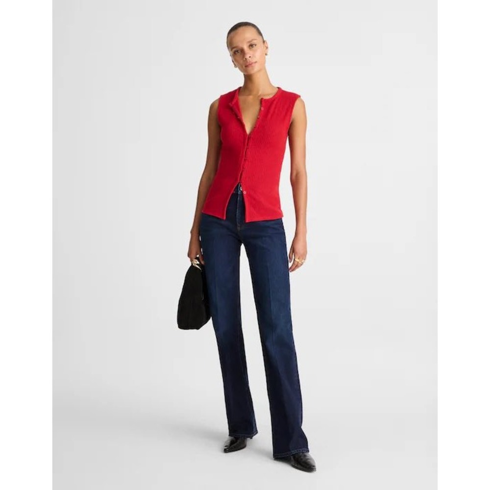 Madewell Pointelle Cutaway Vest Crimson Red Sleeveless Button Front Top L NY278 - Picture 2 of 9